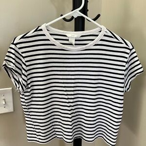 H&M Black and White Striped Short Sleeve Cropped Tee